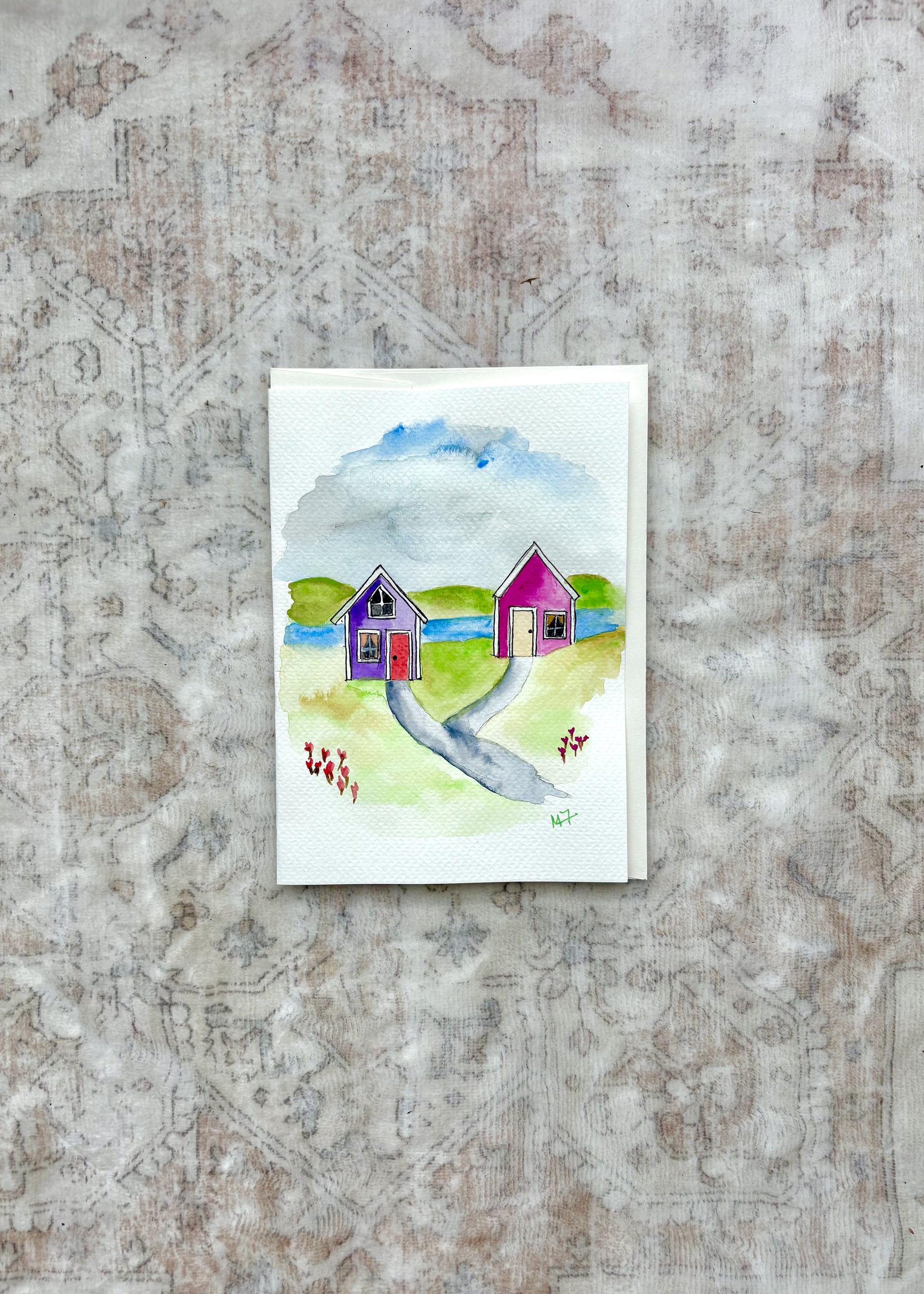 Hand-Painted Watercolour Card - Meandering Path