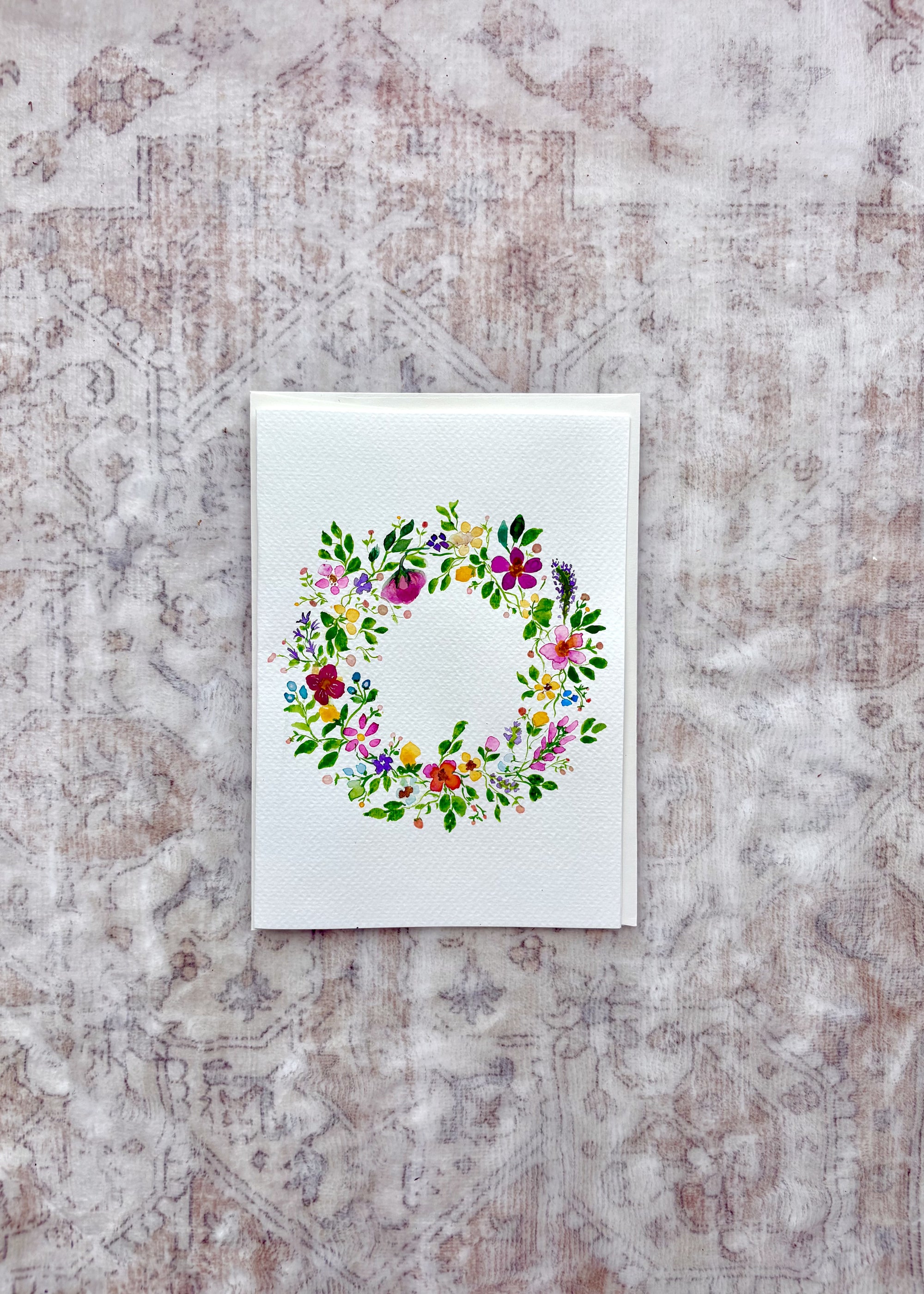 Hand-Painted Watercolour Card - Whimsical Wreath