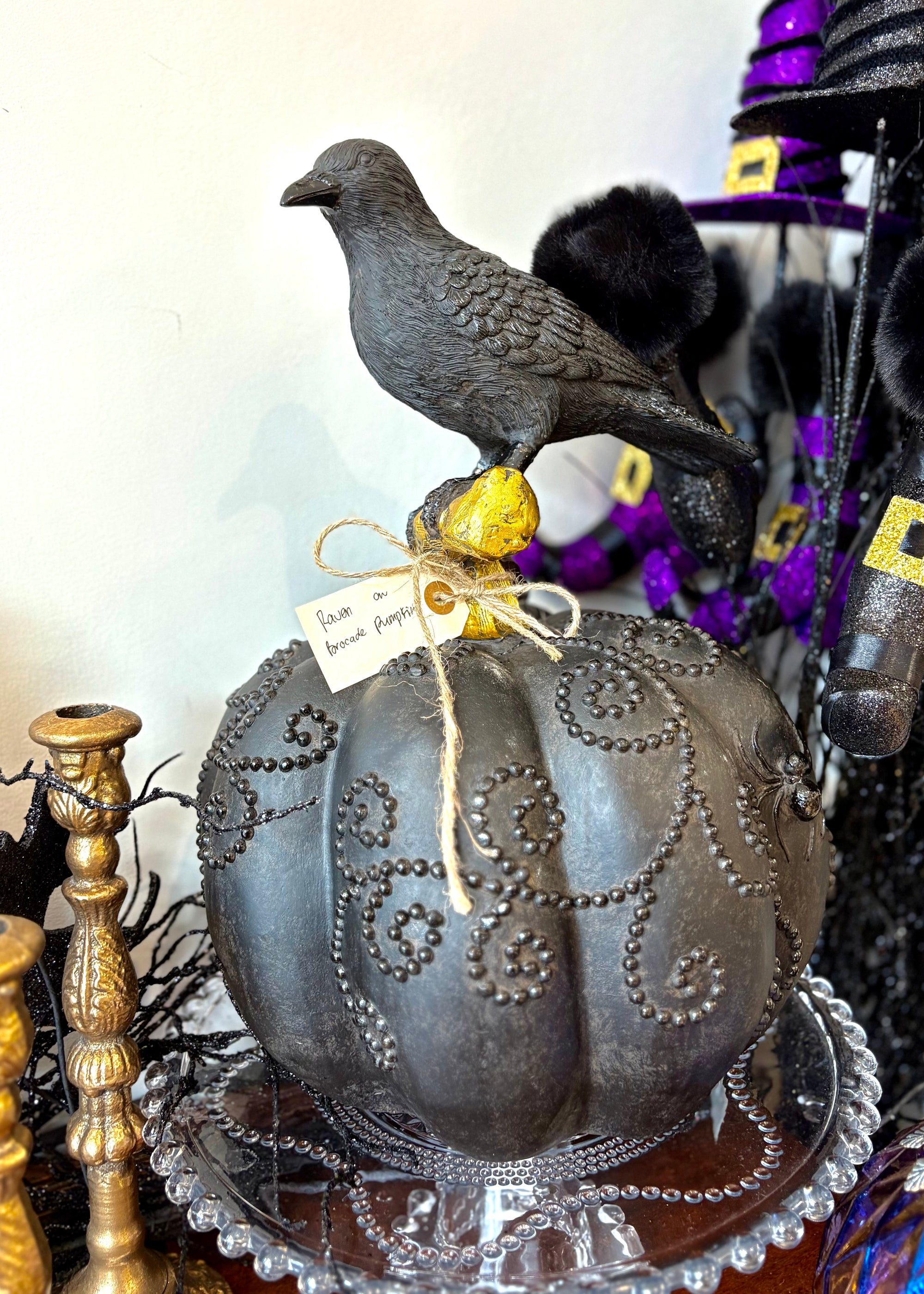 Raven on Brocade Pumpkin