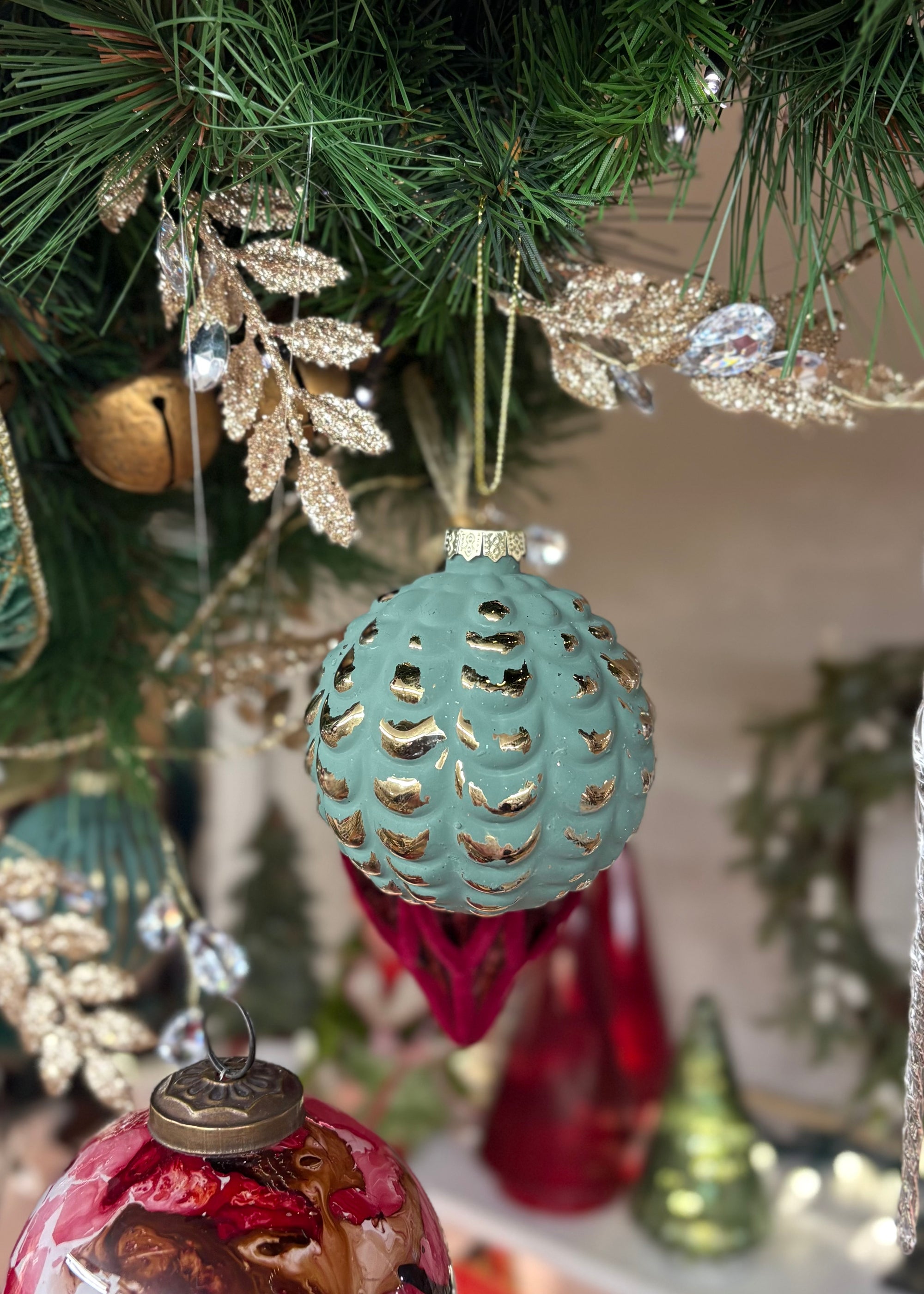 Matte Green and Gold Ornaments