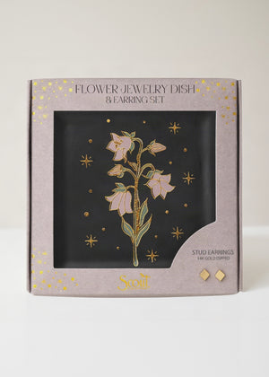Jewelry Dish & Stud Earring Set - Flower/Black