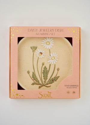 Jewelry Dish & Stud Earring Set - Daisy/Vanilla