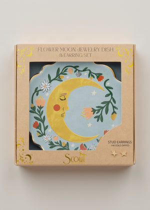 Jewelry Dish & Stud Earring Set - Flower Moon/Blue
