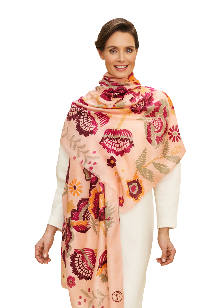 Printed Floral Symmetry Scarf-Pink