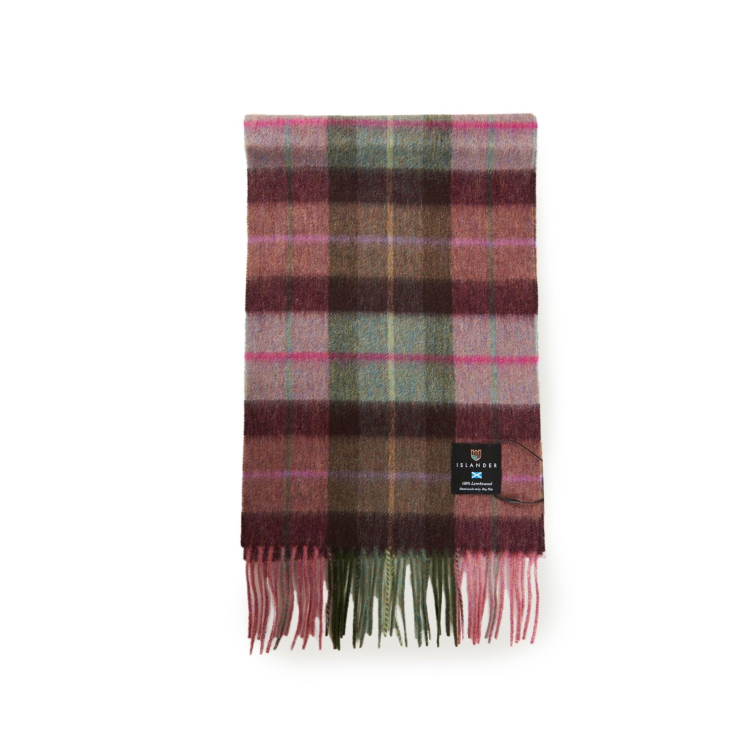 Islander Lambswool Scarf - Pink & Green Tartan