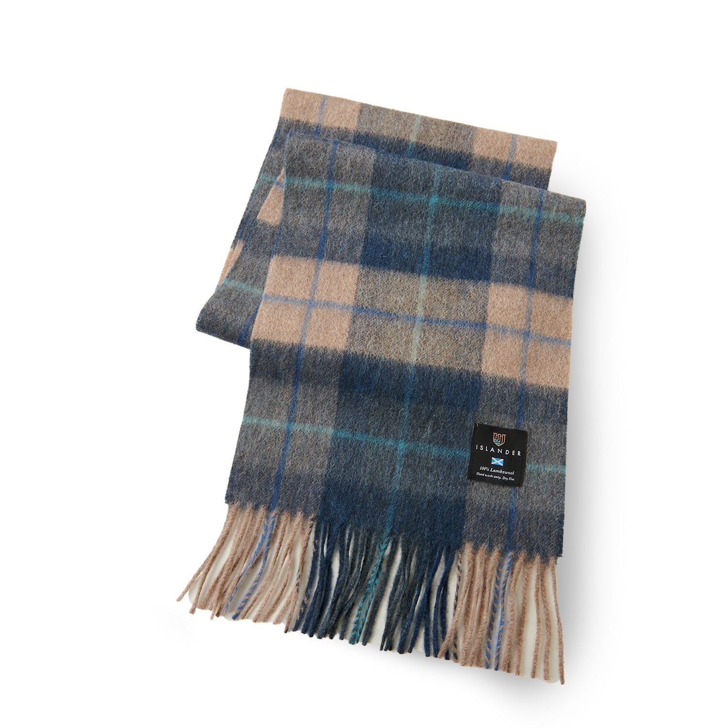 Islander Lambswool Scarf - Navy Beige Tartan