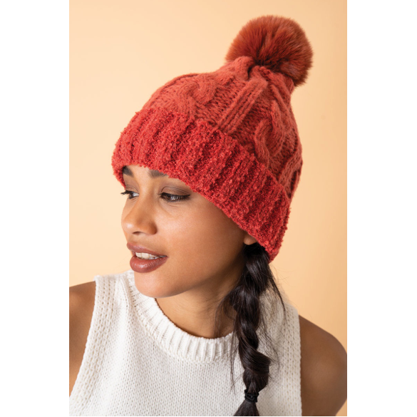 Freya Bobble Hat - Rust