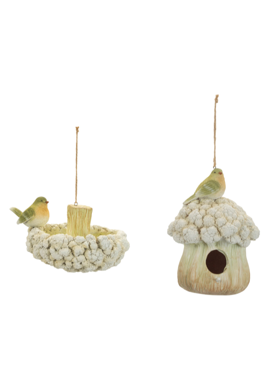 Bird Bath and Bird House Ornaments