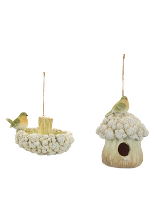 Bird Bath and Bird House Ornaments