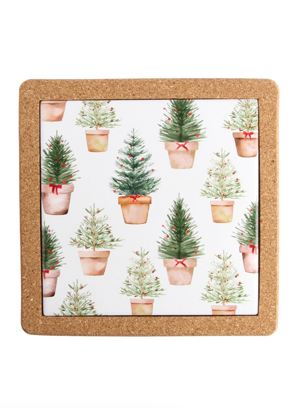 Holiday Trees Ceramic & Cork Trivet