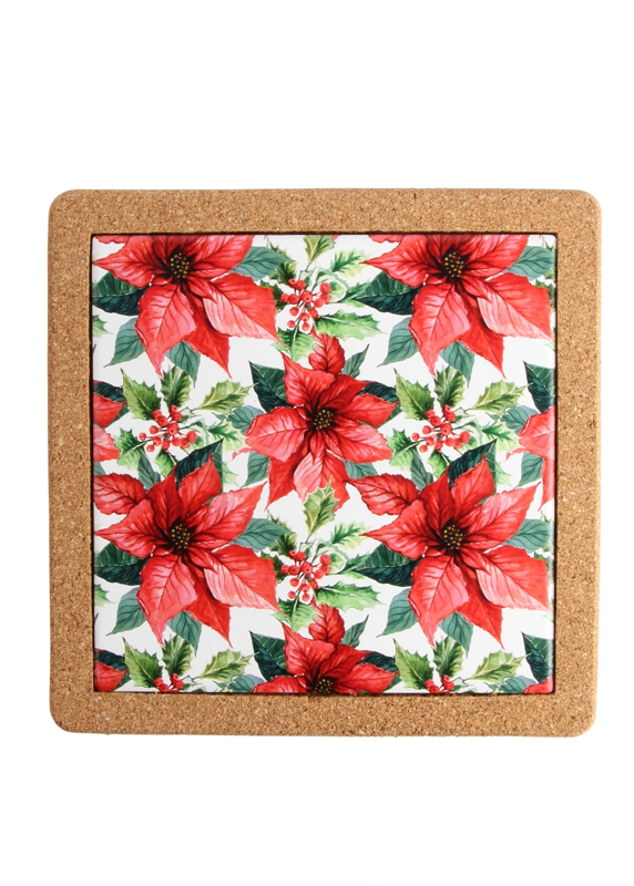 Poinsettia Ceramic & Cork Trivet