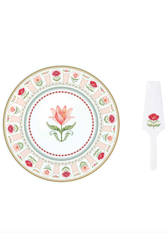 Flowery Cake Plate with Server