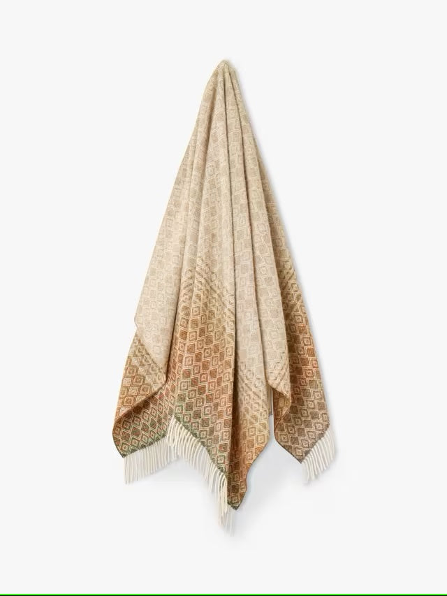 British Lambswool Blanket - Diamond Ombre (Terracotta & Green)