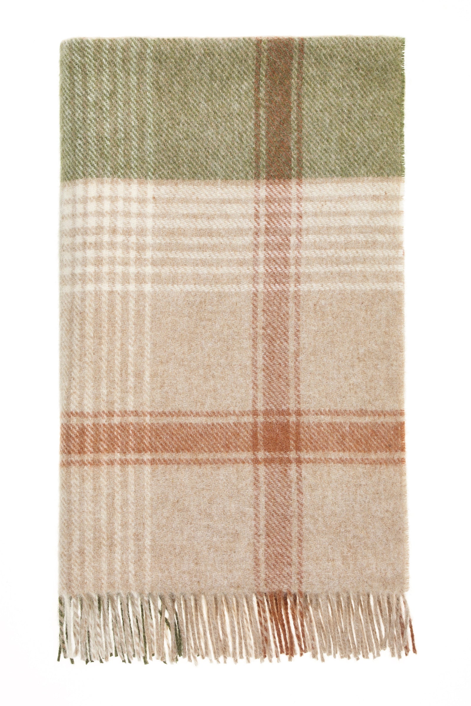 British Lambswool Blanket - Classic Check (Terracotta & Green)