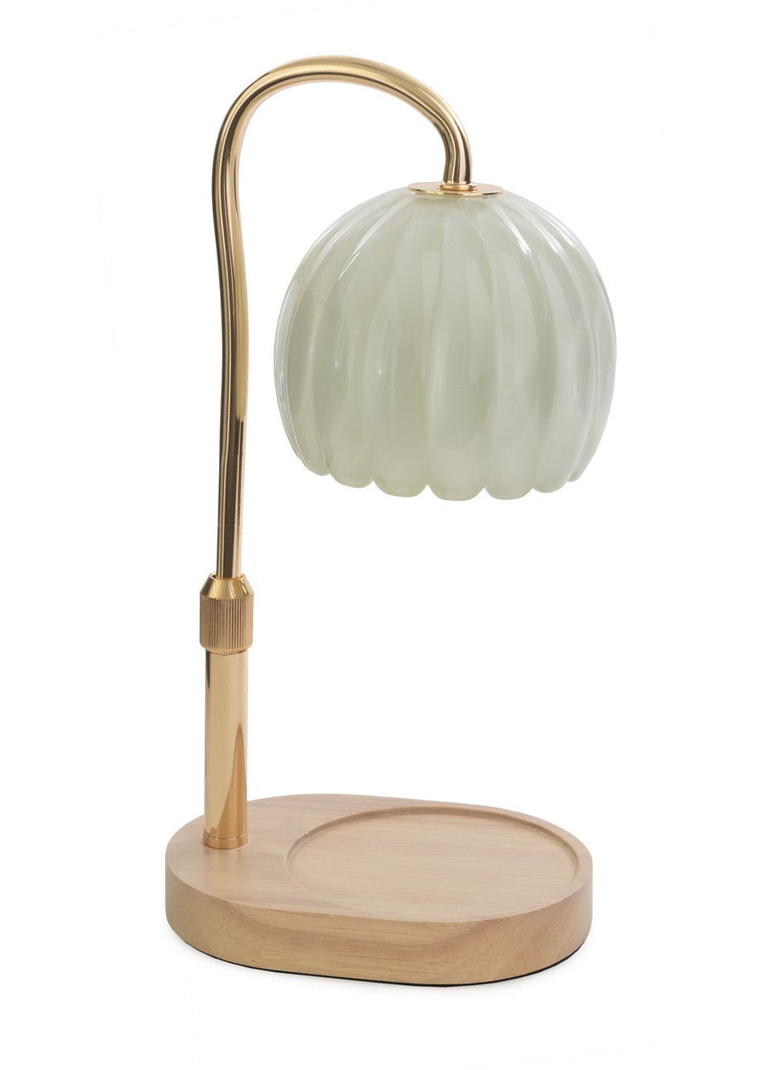 Milk Glass Candle Warmer Lamp - Gold & Wood