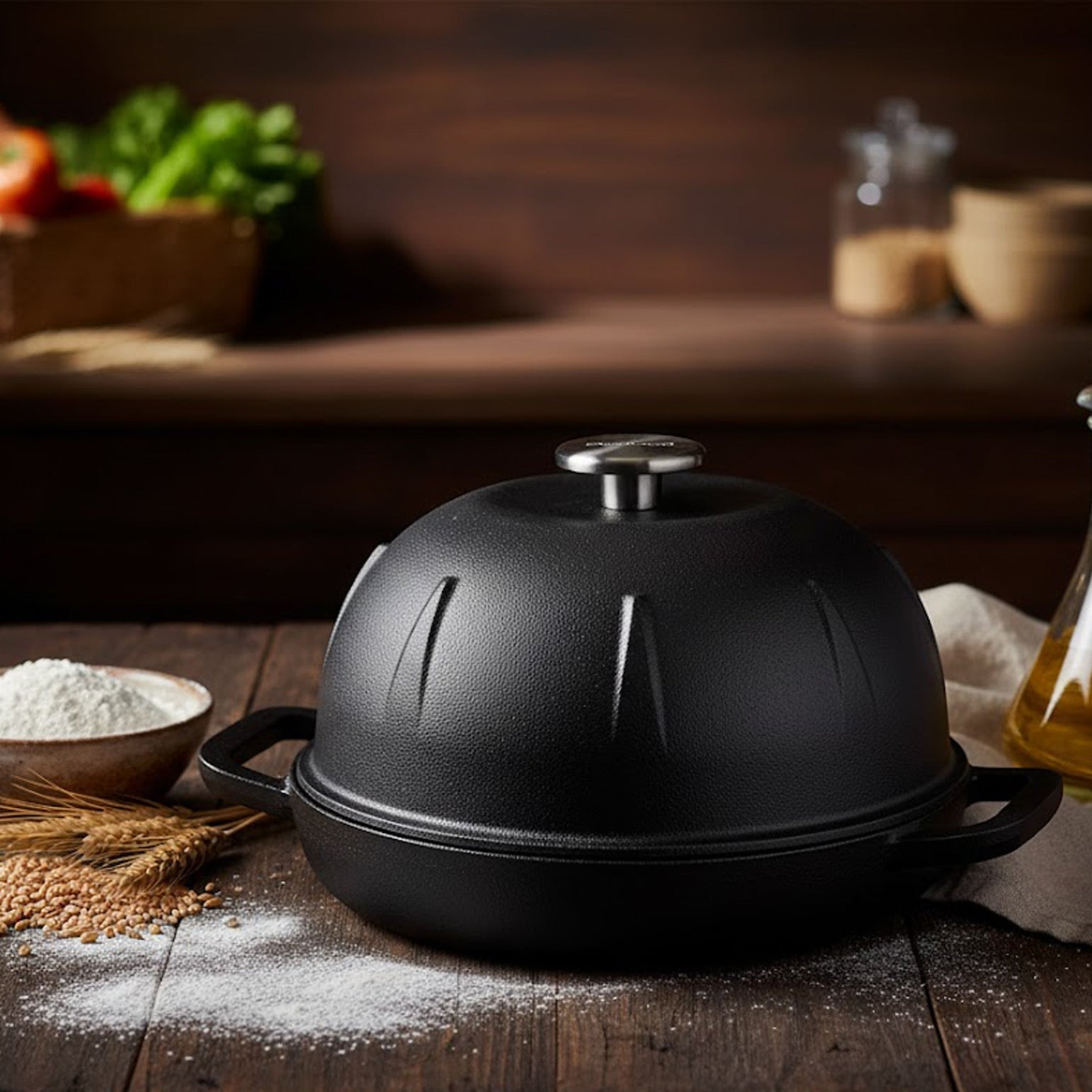 Pre-Seasoned Cast Iron Bread Cloche - Black Cast Iron