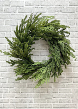 Whispering Spruce and Cedar Wreath 24"