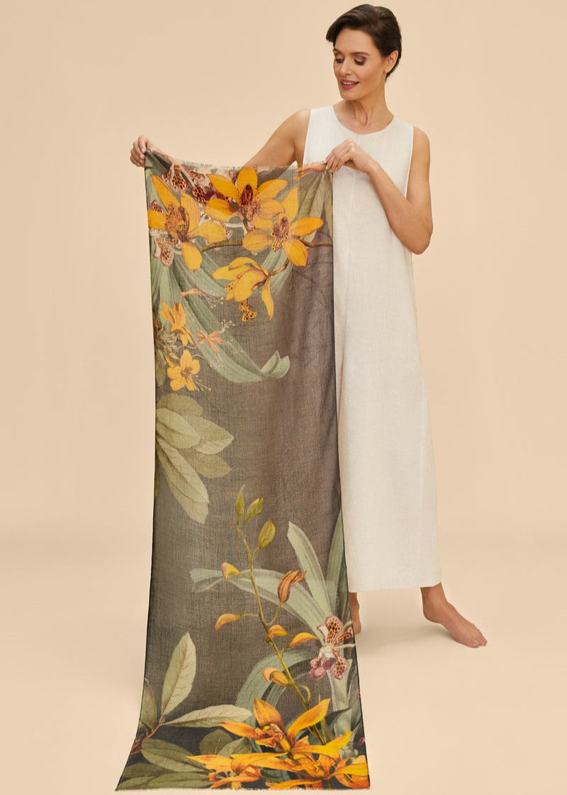 Botany Bliss Wool Scarf - Charcoal