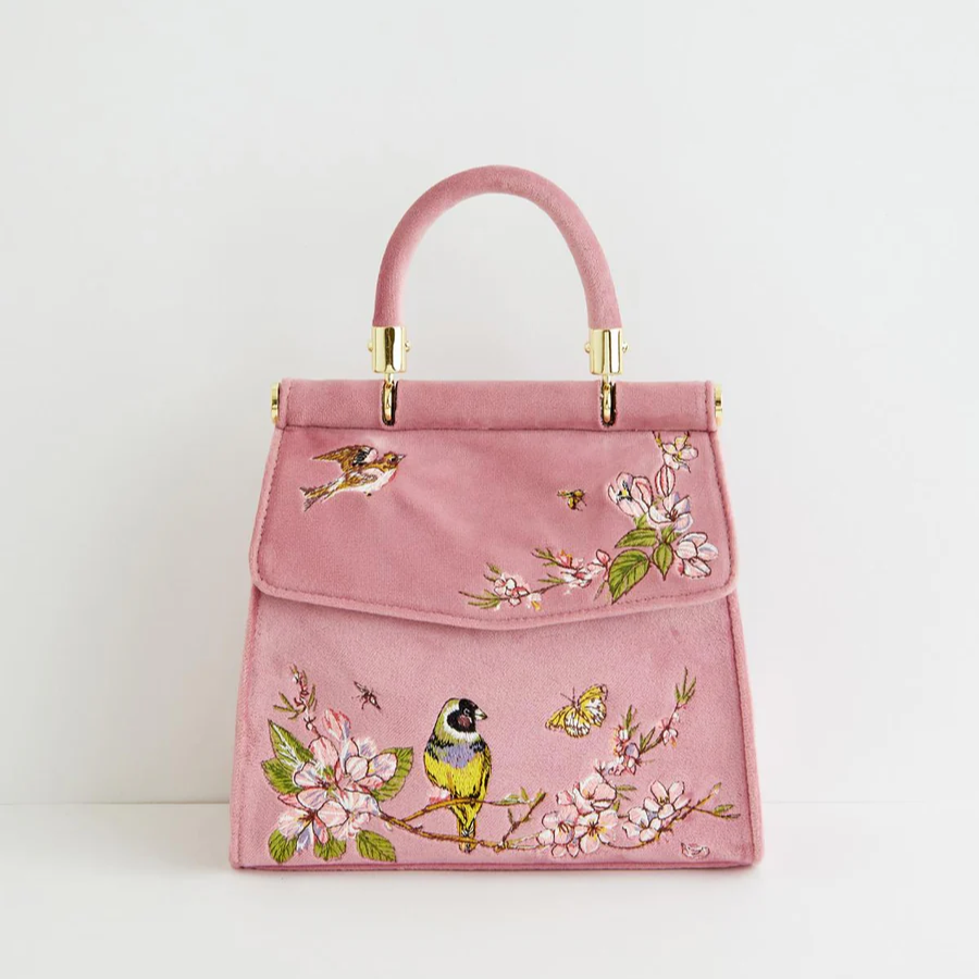 Morning Song Bird Embroidered Mini Pink Tote