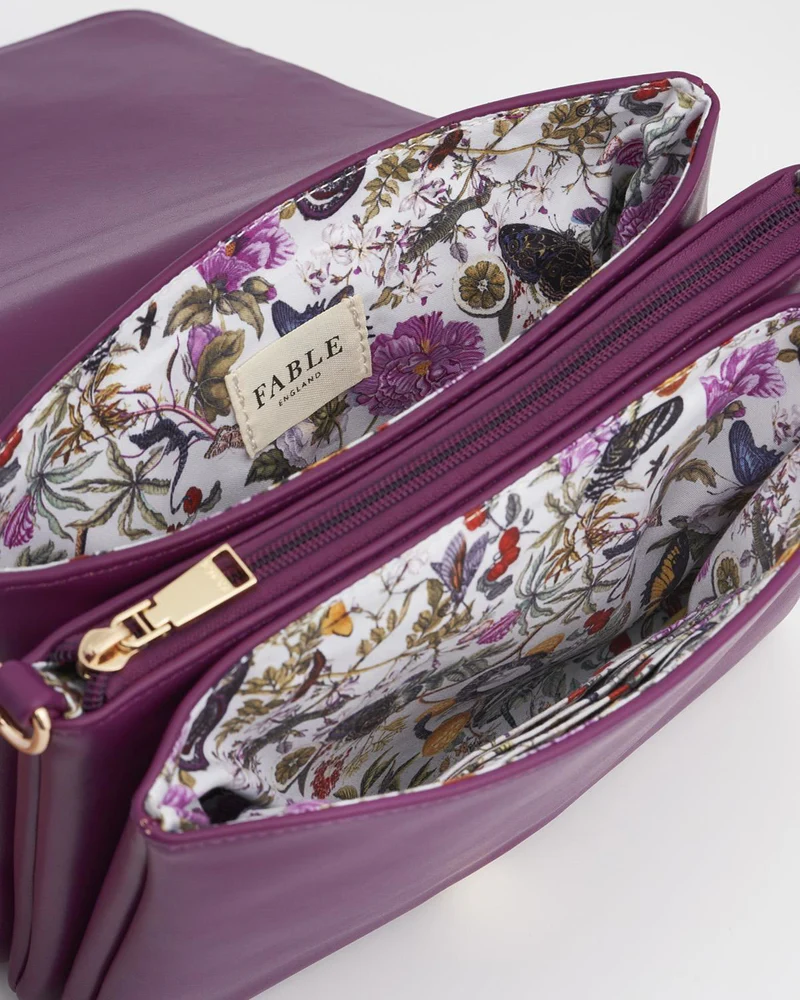 Floral Engravings Plum Crossbody Handbag