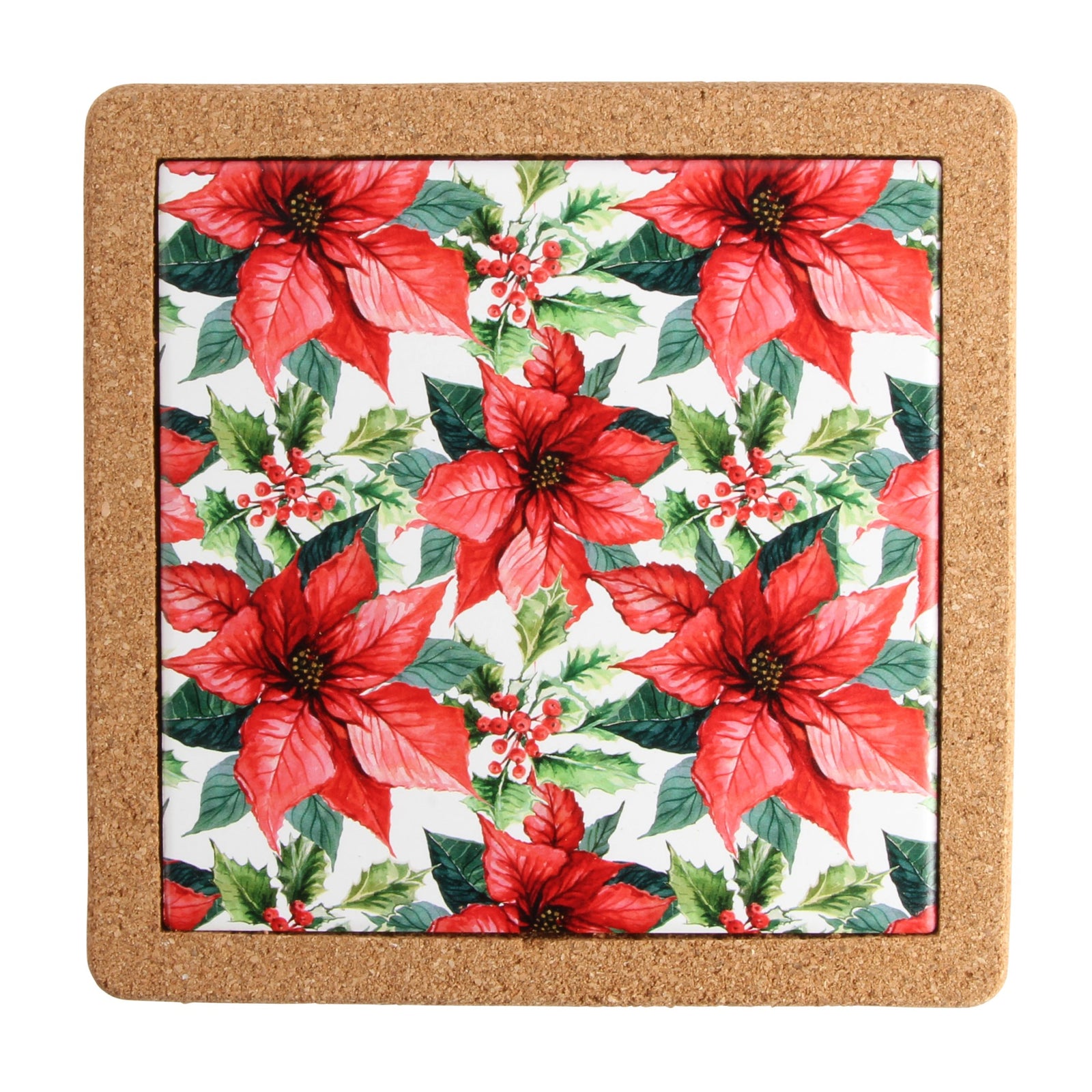 Poinsettia Ceramic & Cork Trivet