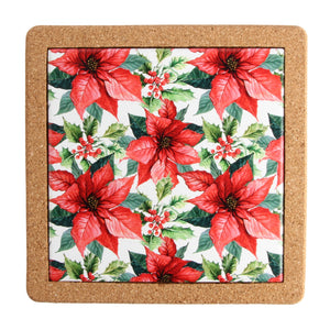 Poinsettia Ceramic & Cork Trivet