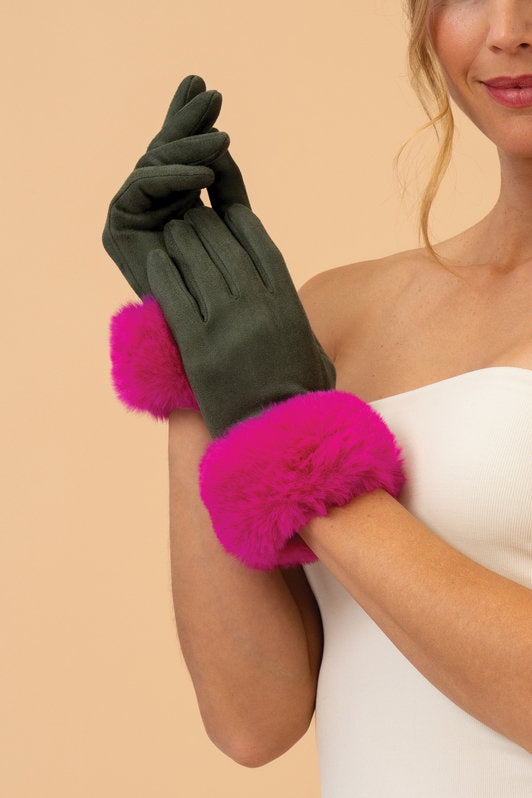 Bettina Gloves - Olive/Magenta