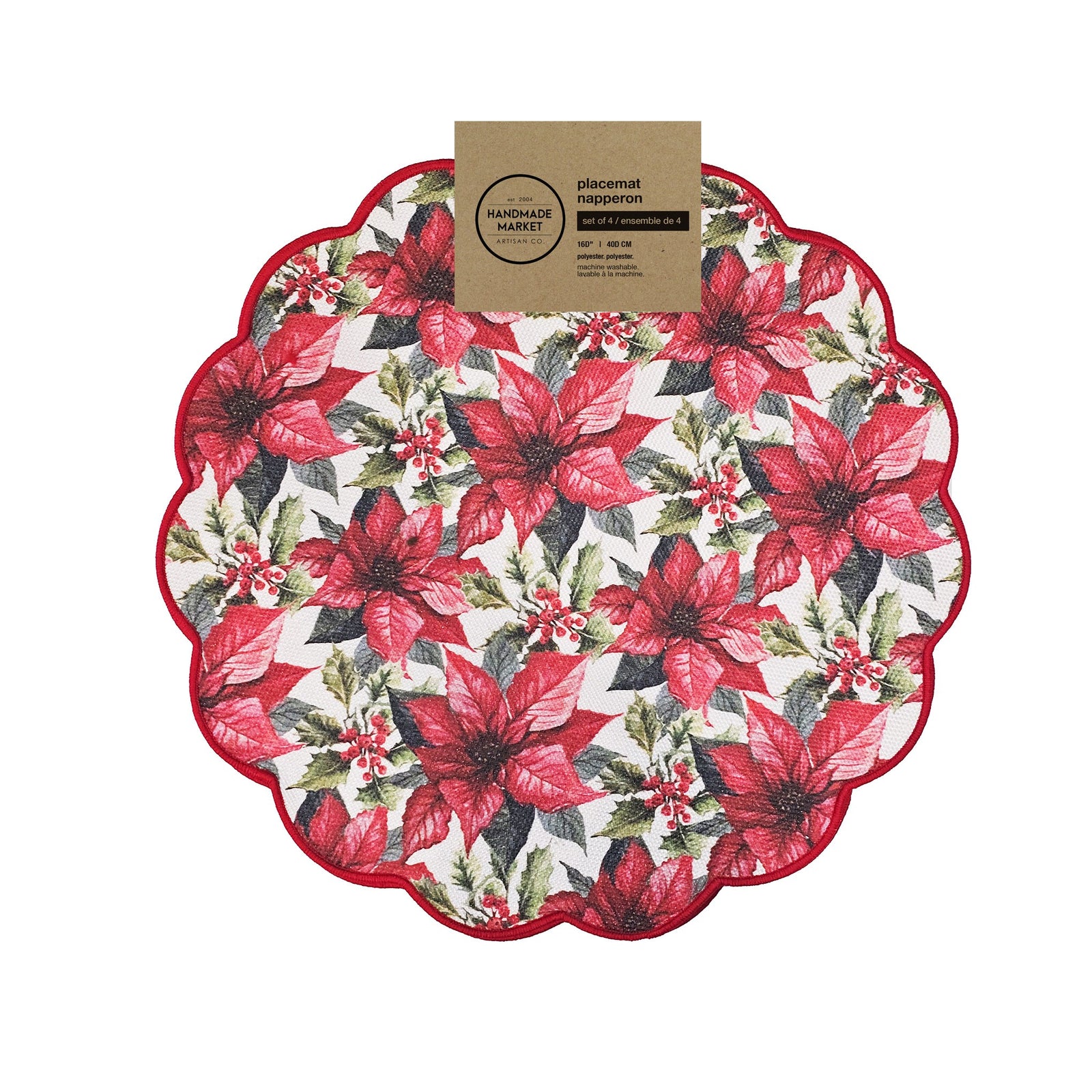 Set of 4 Poinsettia Placemats