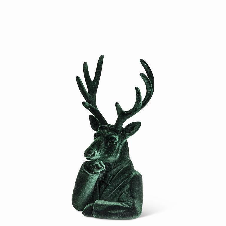 Pensive Green Velvet Stag Bust
