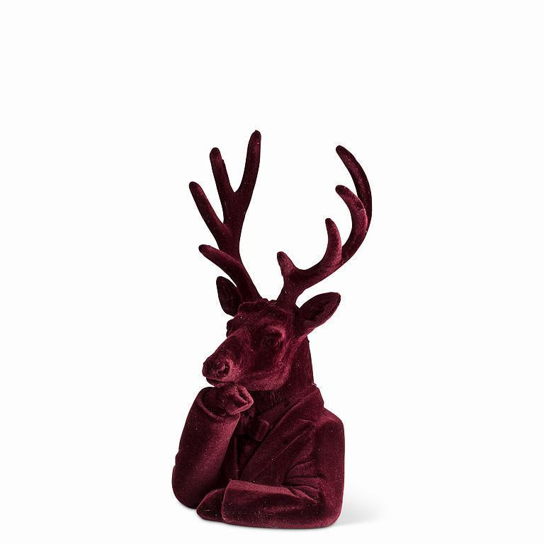 Pensive Red Velvet Stag Bust