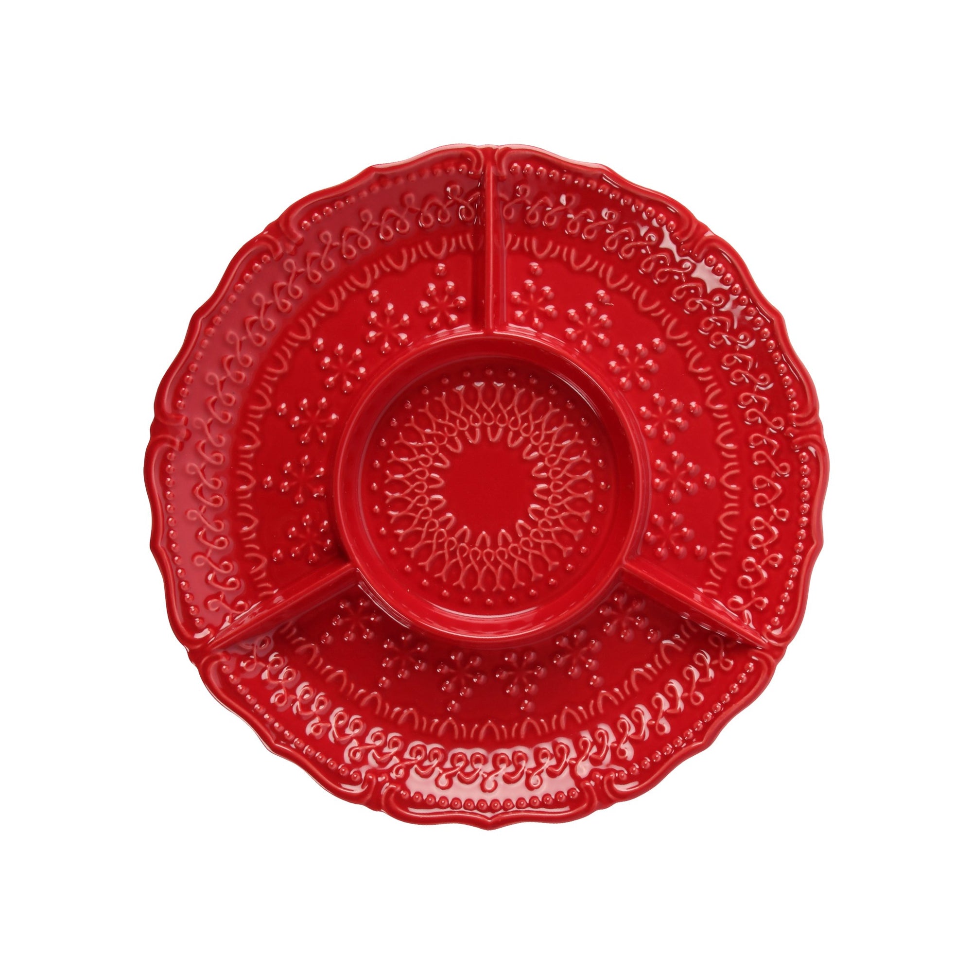 Embossed 4-Part Serving Plate - Ruby