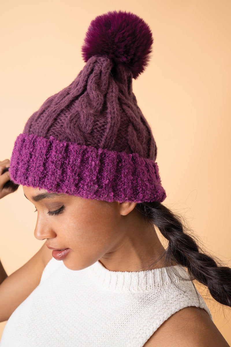 Freya Bobble Hat - Damson