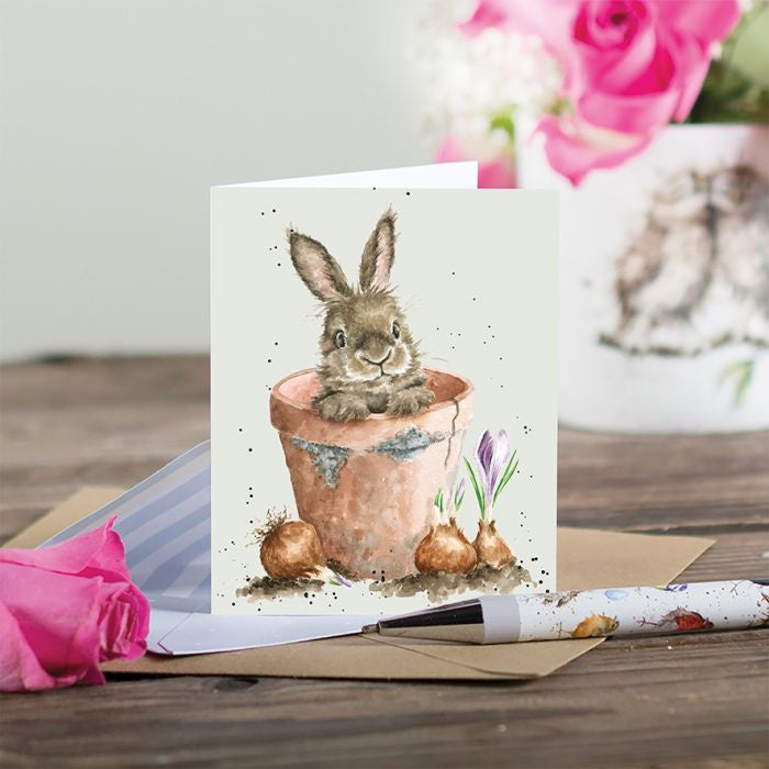 Wrendale Mini Card - Flower Pot Bunny
