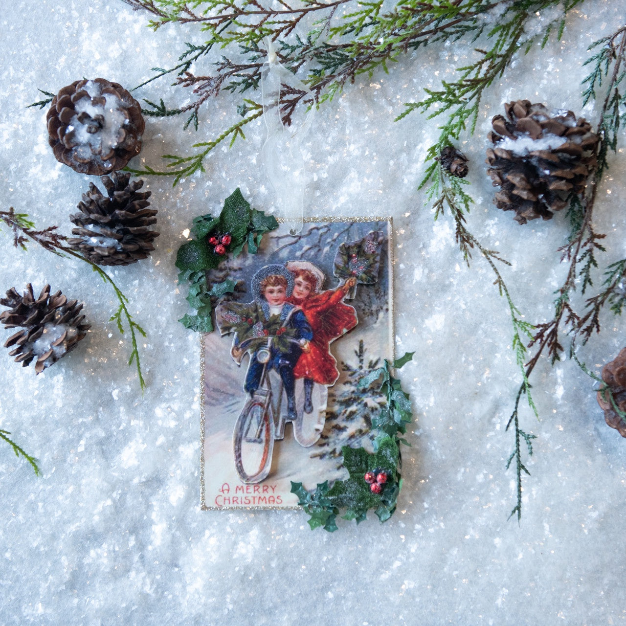 A Christmas Ride Postcard Ornament