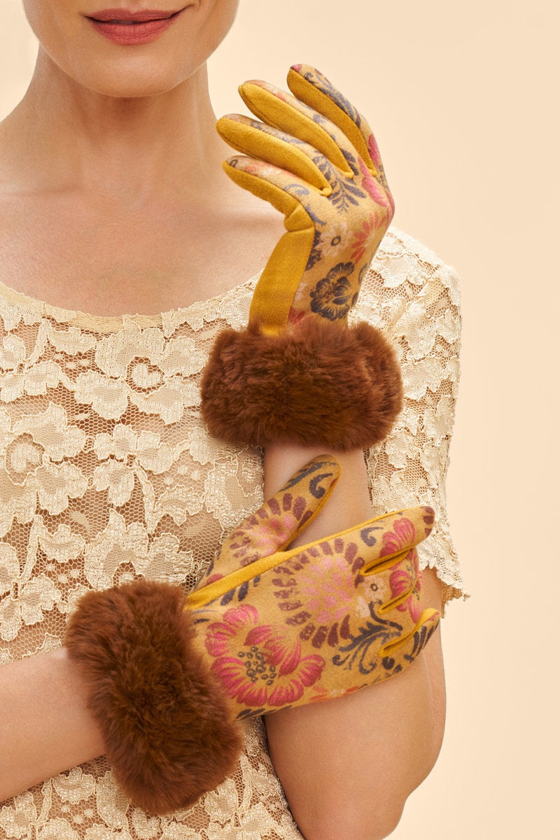 Bernadette Cuff Gloves - Mustard Floral