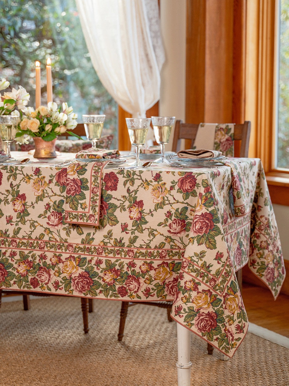 April Cornell Winter Rose Table Cloth - Antique