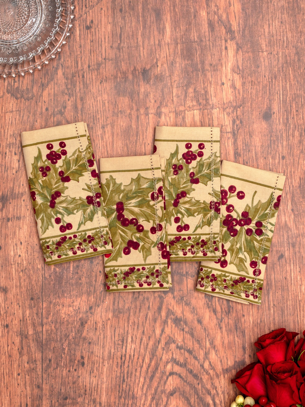 April Cornell Winterberry Luncheon Napkins - Dark Ecru