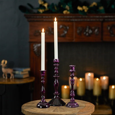 Set of 3 Deep Purple Candlesticks
