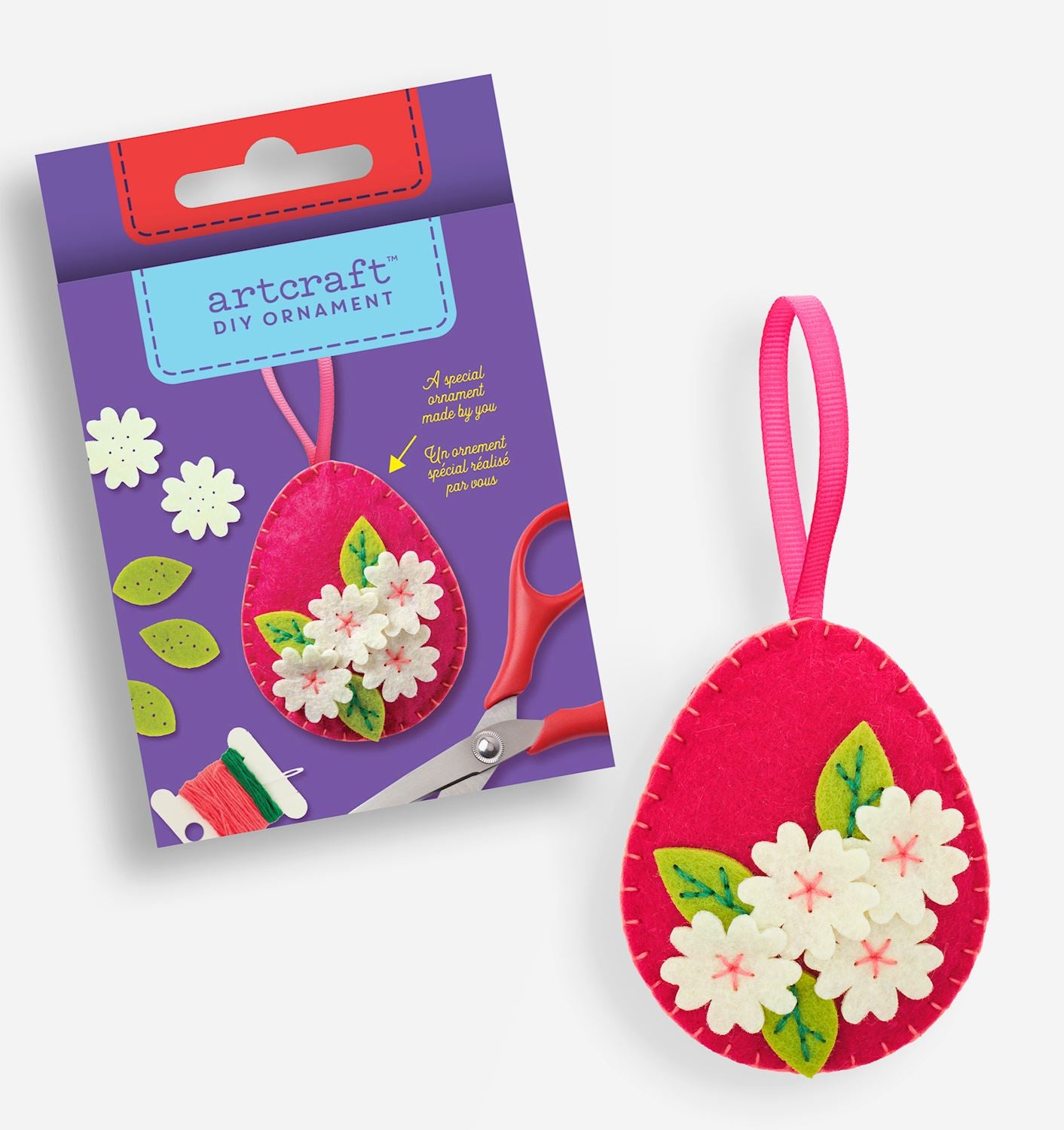 DIY Felt Ornament Kit - Hot Pink Egg