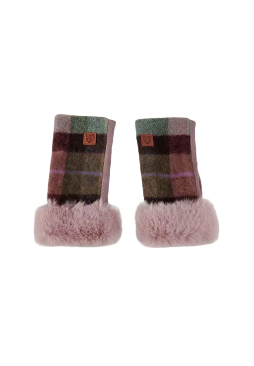 Islander Lambswool Mittens - Pink & Green Tartan