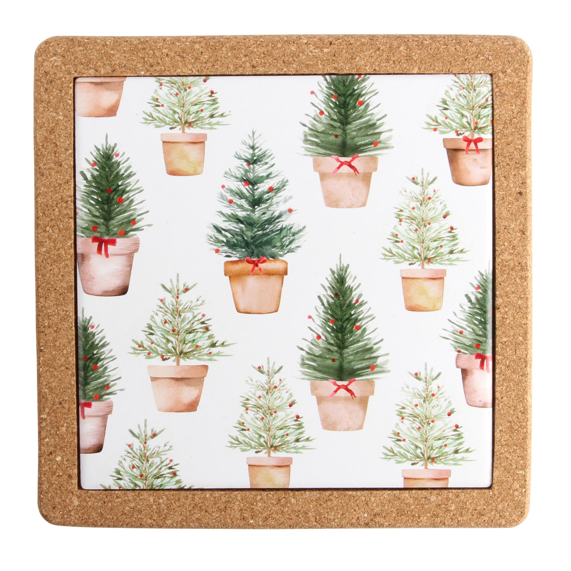 Holiday Trees Ceramic & Cork Trivet