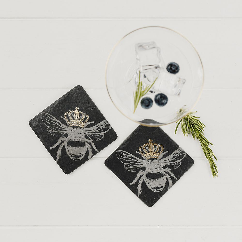 Slate Gold Leaf Coasters - Crowned Bee
