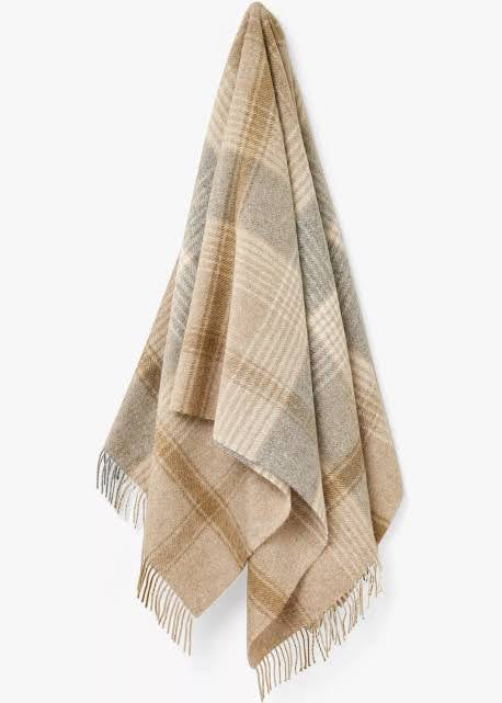 British Lambswool Blanket - Classic Check (Natural)