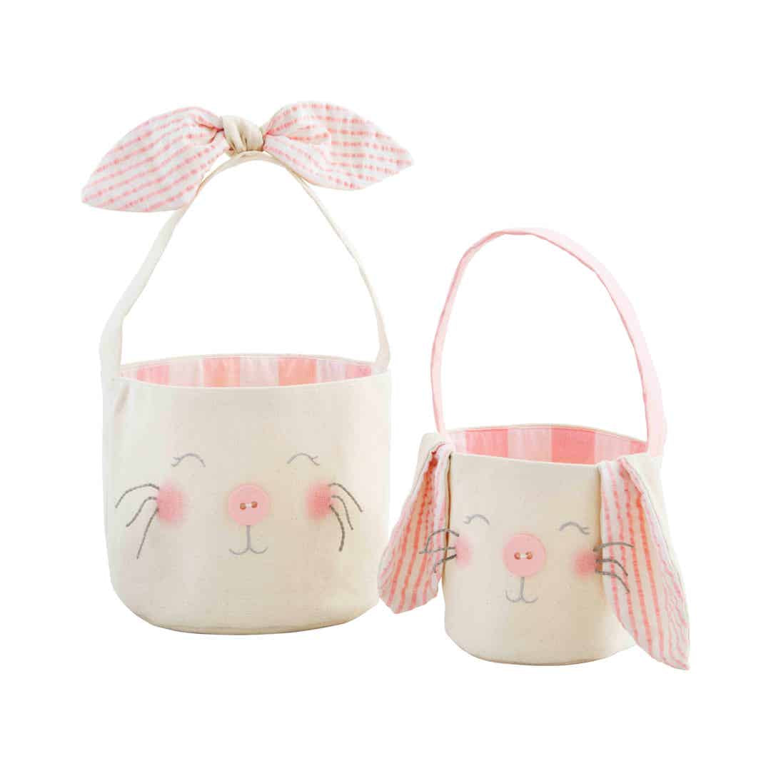 Pink Canvas Bunny Basket Set