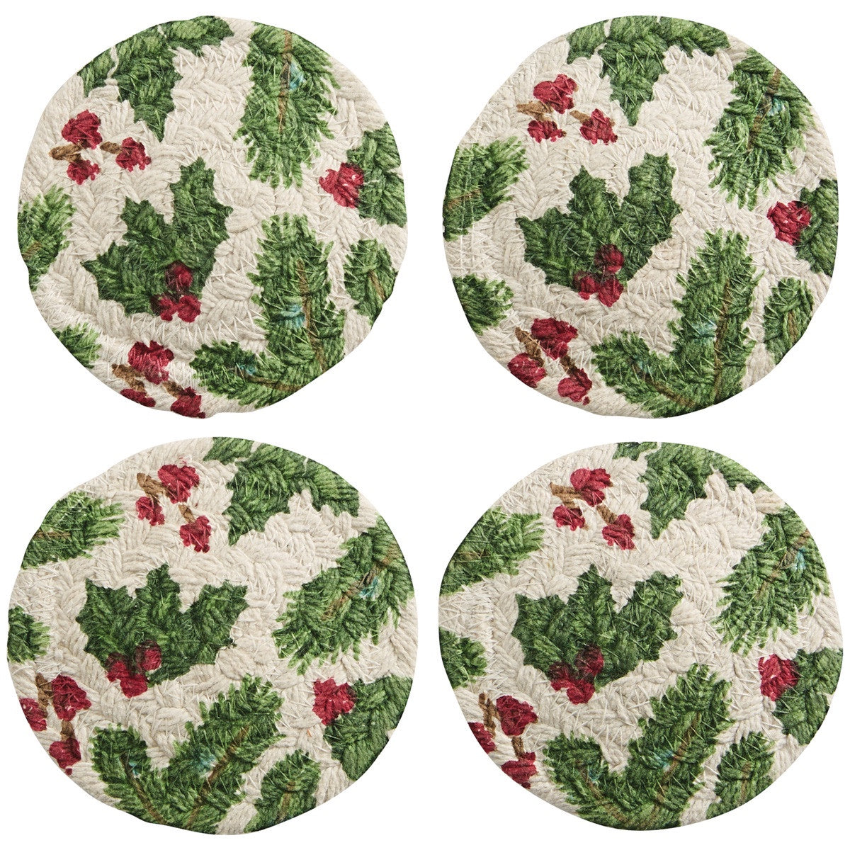 Boughs of Holly Braided Coasters (Set of 4)