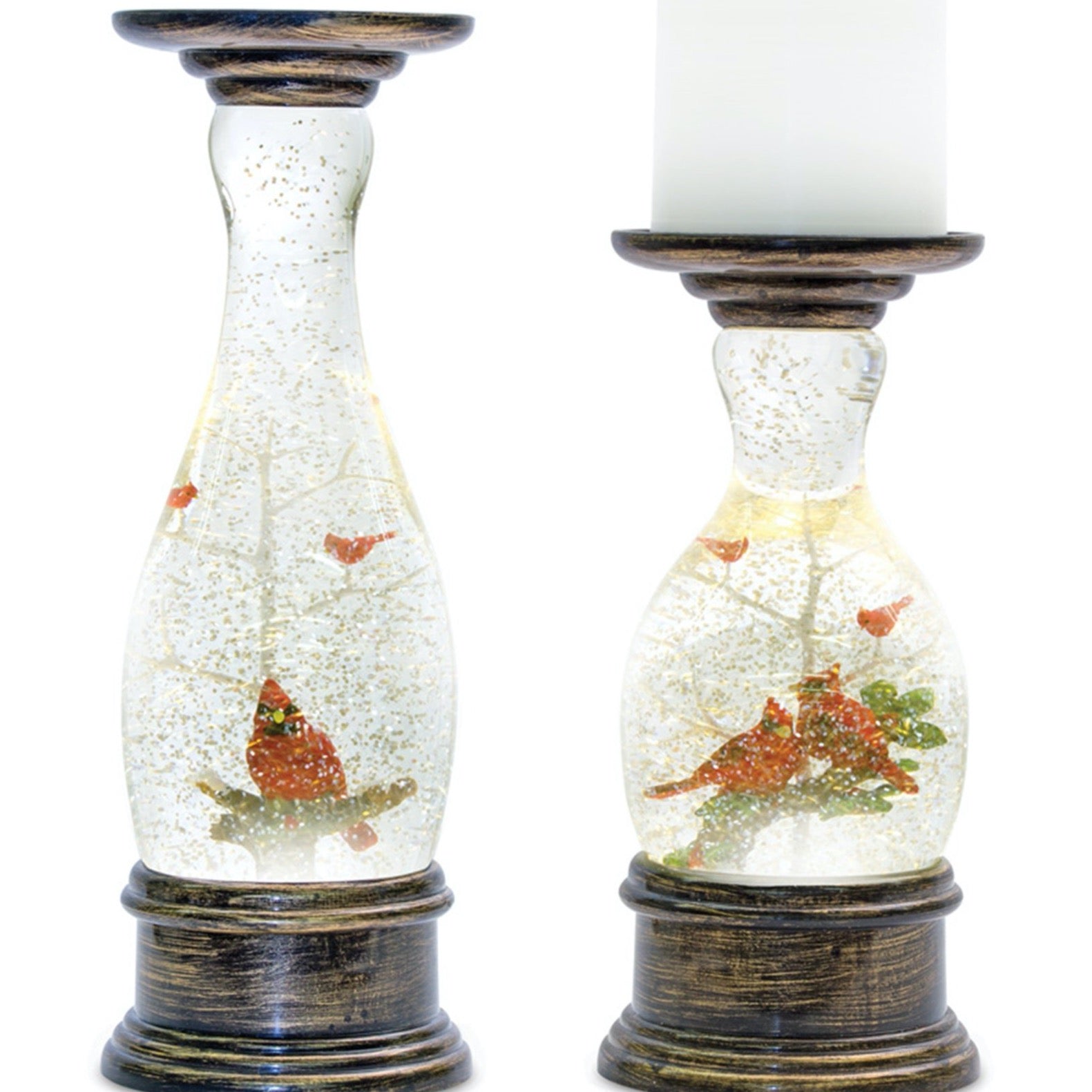 Cardinal Snow Globe Candle Holders (Set of 2)