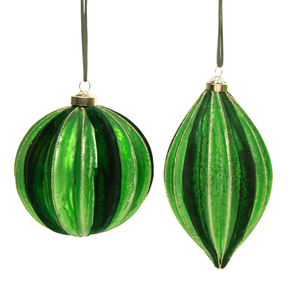 Green Velvet Fluted Glass Ornaments