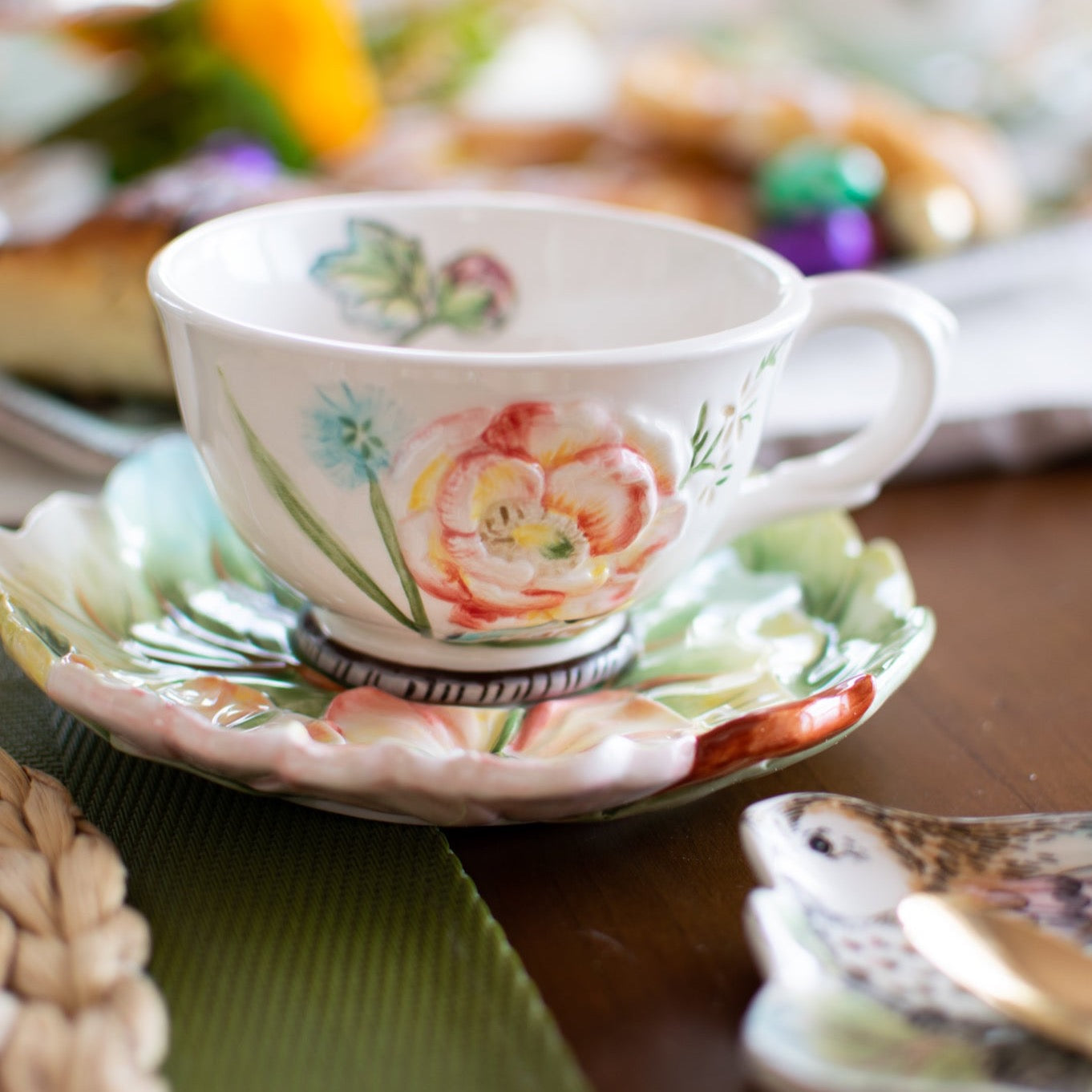 English Garden Teacup Set & Spoon Rest