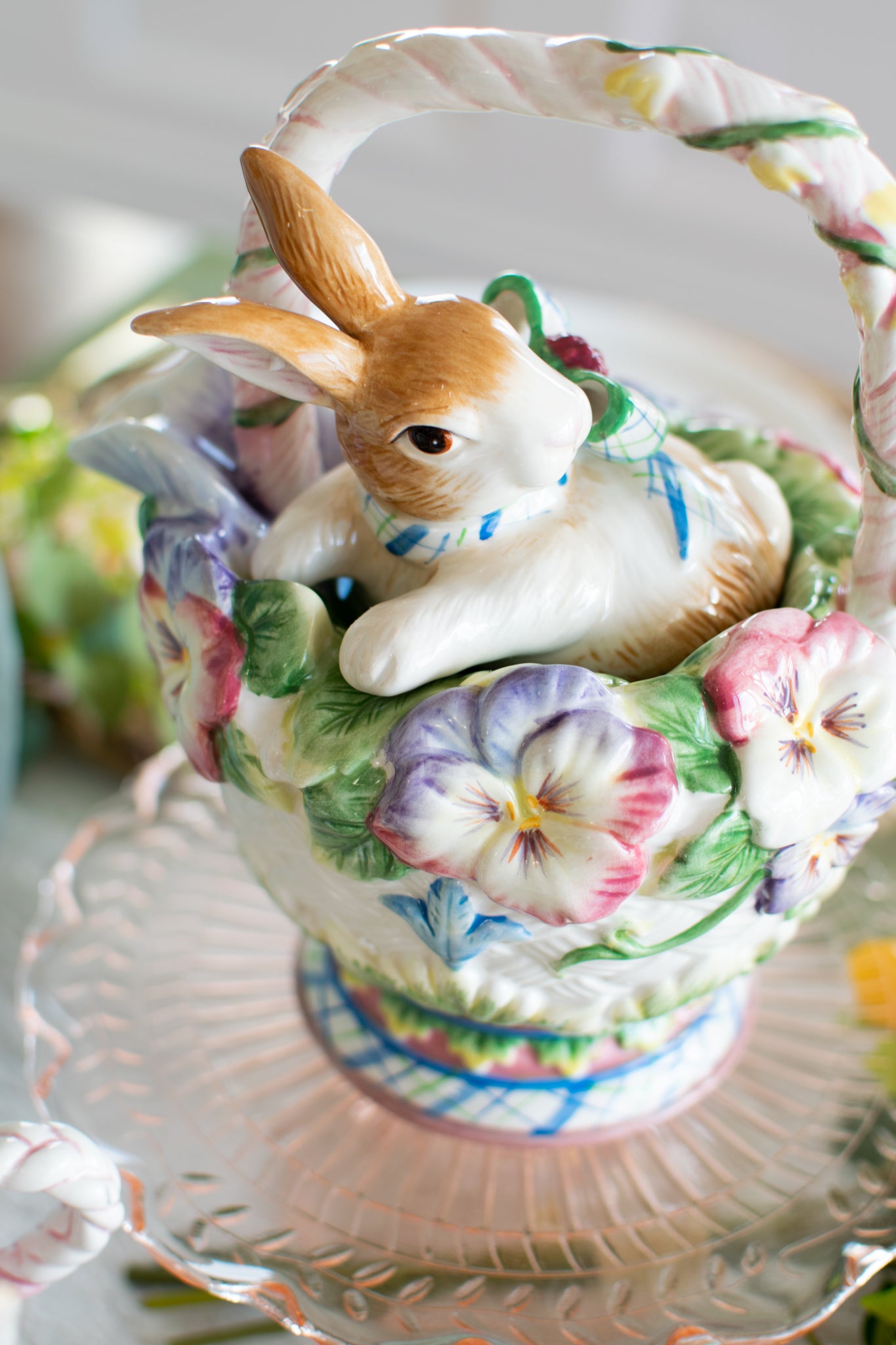 Elegant Pansy & Bunny Teapot