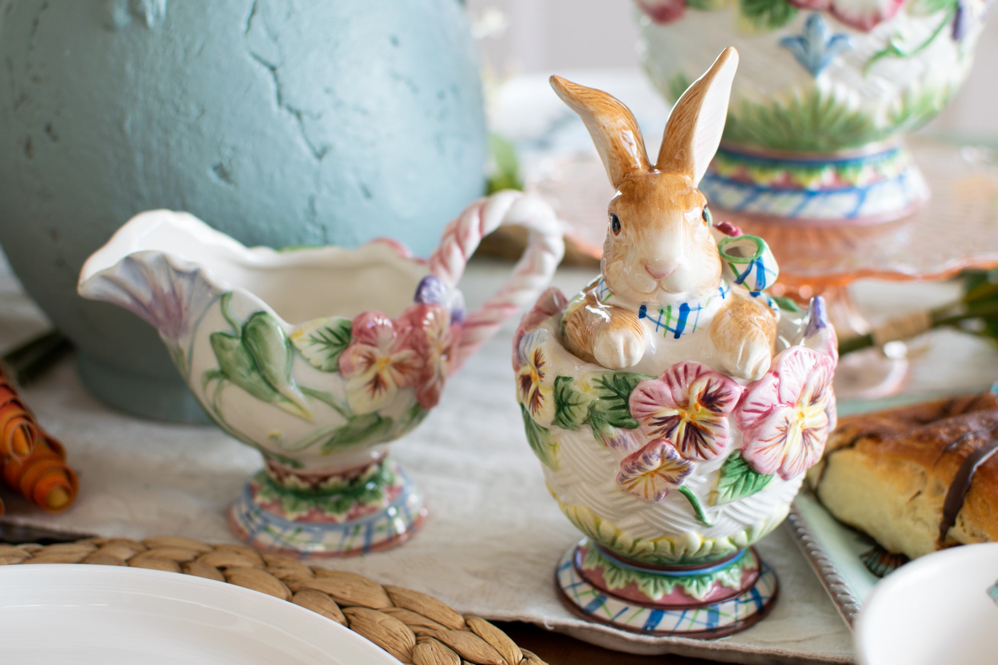 Elegant Pansy & Bunny Cream & Sugar Set